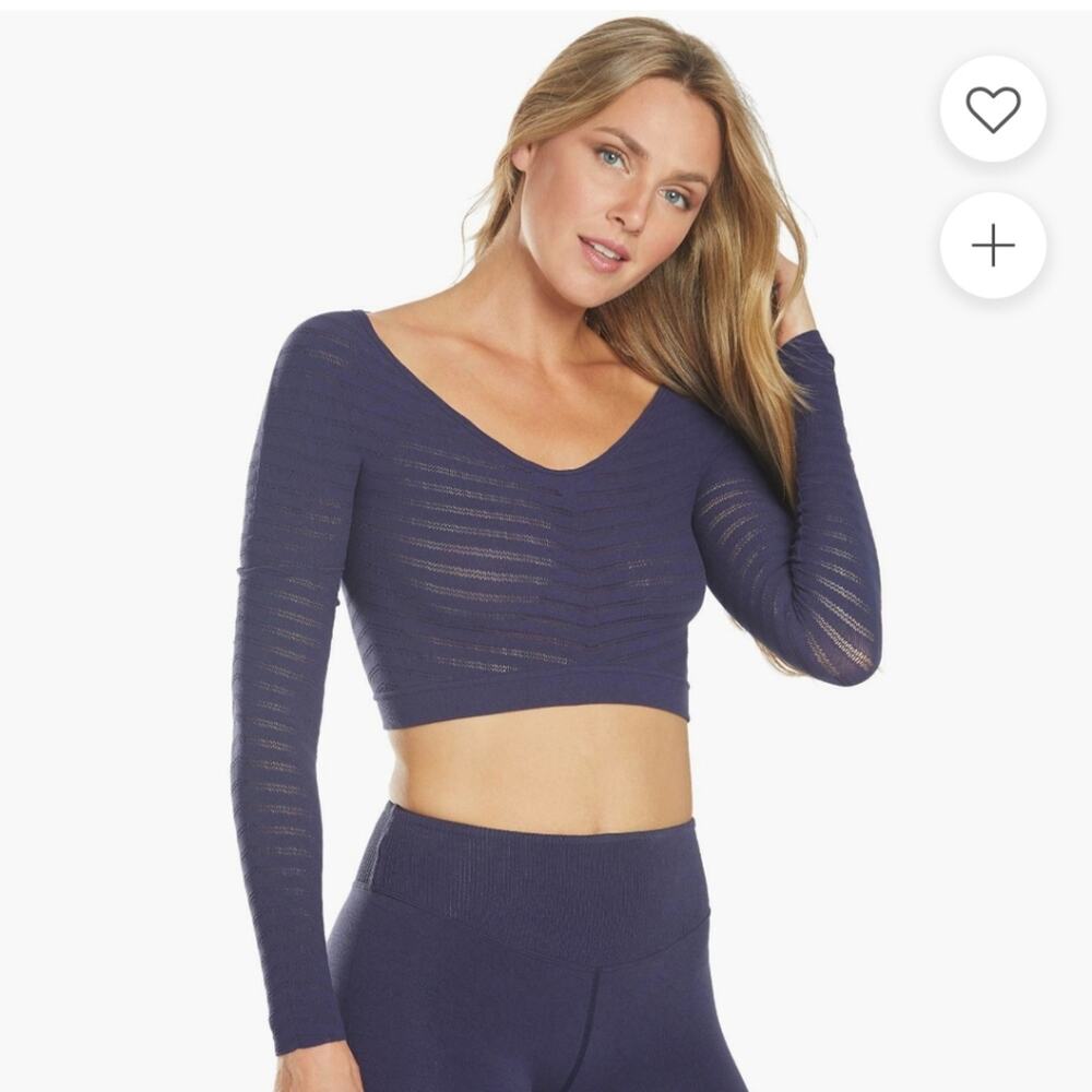Free People | Long Sleeve Crop Top Blue M New! Gone Adrift